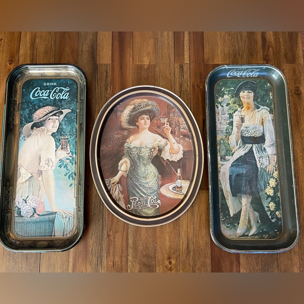 Coca-Cola Artistic Serving Trays Set - Red and Blue